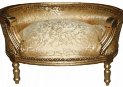 Casa Padrino Luxus Barock Hunde & Katzen Sofa in Gold Muster / Gold - 71,5 x 53 x 41 cm - Handgefertigtes Haustierbett