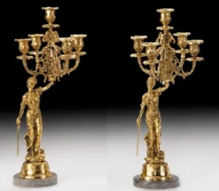Casa Padrino Luxus Barock Kerzenhalter Set Gold / Grau Ø 22 x H. 48 cm - Handgefertigte Barockstil Bronze Kerzenständer - Barock Deko Accessoires - Barock Interior - Barock Möbel