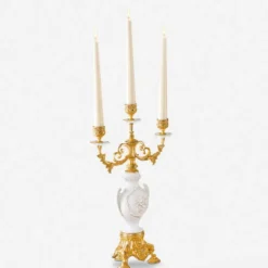 Casa Padrino Luxus Barock Kerzenhalter Gold / Weiß H. 40 cm - Made in Italy