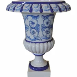 Casa Padrino Luxus Barock Keramik Blumentopf Weiß / Blau / Gelb Ø 45 x H. 57 cm