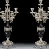 Casa Padrino Luxus Barock Kerzenhalter Set Silber / Schwarz Ø 25 x H. 55 cm - Handgefertigte Barockstil Bronze Kerzenständer - Barock Deko Accessoires - Barock Interior - Edel & Prunkvoll