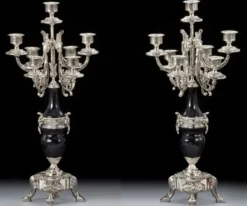Casa Padrino Luxus Barock Kerzenhalter Set Silber / Schwarz Ø 25 x H. 55 cm - Handgefertigte Barockstil Bronze Kerzenständer - Barock Deko Accessoires - Barock Interior - Edel & Prunkvoll