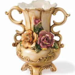 Casa Padrino Luxus Barock Keramik Vase Beige / Bunt / Gold H. 27 cm - Made in Italy