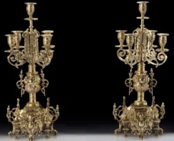 Casa Padrino Luxus Barock Kerzenhalter Set Gold Ø 23 x H. 50 cm - Handgefertigte Barockstil Bronze Kerzenständer - Barock Deko Accessoires - Barock Interior - Barock Möbel - Edel & Prunkvoll