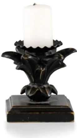 Casa Padrino Luxus Barock Kerzenhalter Antik Schwarz 9 x 9 x H. 9 cm - Kleiner handgeschitzter Barockstil Kerzenständer - Luxus Deko Accessoires im Barockstil - Luxus Qualität - Made in Italy