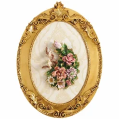 Casa Padrino Luxus Barock Keramik Gemälde mit Massivholzrahmen Creme / Beige / Gold / Bunt H. 98 cm - Barock Wanddeko - Made in Italy