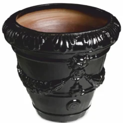 Casa Padrino Luxus Barock Keramik Blumentopf Schwarz Ø 60 x H. 56 cm - Garten Deko