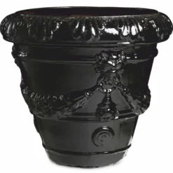 Casa Padrino Luxus Barock Keramik Blumentopf Schwarz Ø 60 x H. 56 cm - Garten Deko