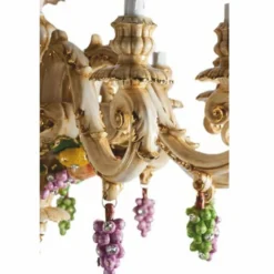 Casa Padrino Luxus Barock Keramik Kronleuchter Beige / Bunt / Gold Ø 100 x H. 150 cm - Prunkvoller Barockstil Hotel Kronleuchter - Made in Italy