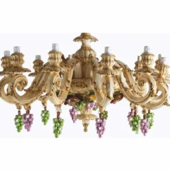 Casa Padrino Luxus Barock Keramik Kronleuchter Beige / Bunt / Gold Ø 100 x H. 150 cm - Prunkvoller Barockstil Hotel Kronleuchter - Made in Italy