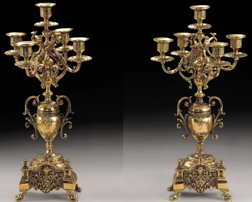 Casa Padrino Luxus Barock Kerzenhalter Set Gold Ø 23 x H. 43 cm - Handgefertigte Barockstil Bronze Kerzenständer - Barock Deko Accessoires - Barock Interior - Barock Möbel - Edel & Prunkvoll