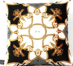 Casa Padrino Luxus Barock Kissen Paris Schwarz / Weiß / Gold 45 x 45 cm - Feinster Samtstoff - Wohnzimmer Deko Accessoires