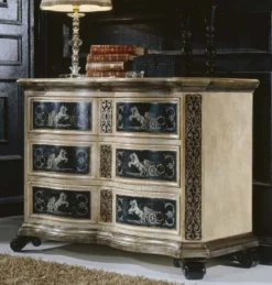 Casa Padrino Luxus Barock Kommode Naturfarben / Braun / Schwarz - Handgefertigte Massivholz Kommode mit Schubladen - Luxus Schlafzimmer Möbel im Barockstil - Luxus Qualität - Made in Italy