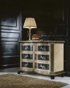 Casa Padrino Luxus Barock Kommode Naturfarben / Braun / Schwarz - Handgefertigte Massivholz Kommode mit Schubladen - Luxus Schlafzimmer Möbel im Barockstil - Luxus Qualität - Made in Italy