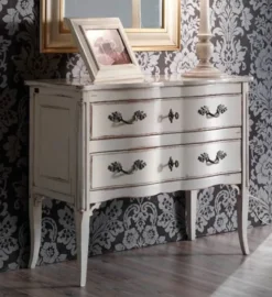 Casa Padrino Luxus Barock Kommode Antik Weiß / Silber - Handgefertigte Massivholz Kommode mit 2 Schubladen - Barockstil Schlafzimmer Möbel - Barock Möbel - Luxus Qualität - Made in Italy