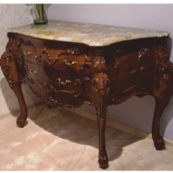 Casa Padrino Luxus Barock Kommode mit Marmorplatte Dunkelbraun / Grau 156 cm - Barock Möbel