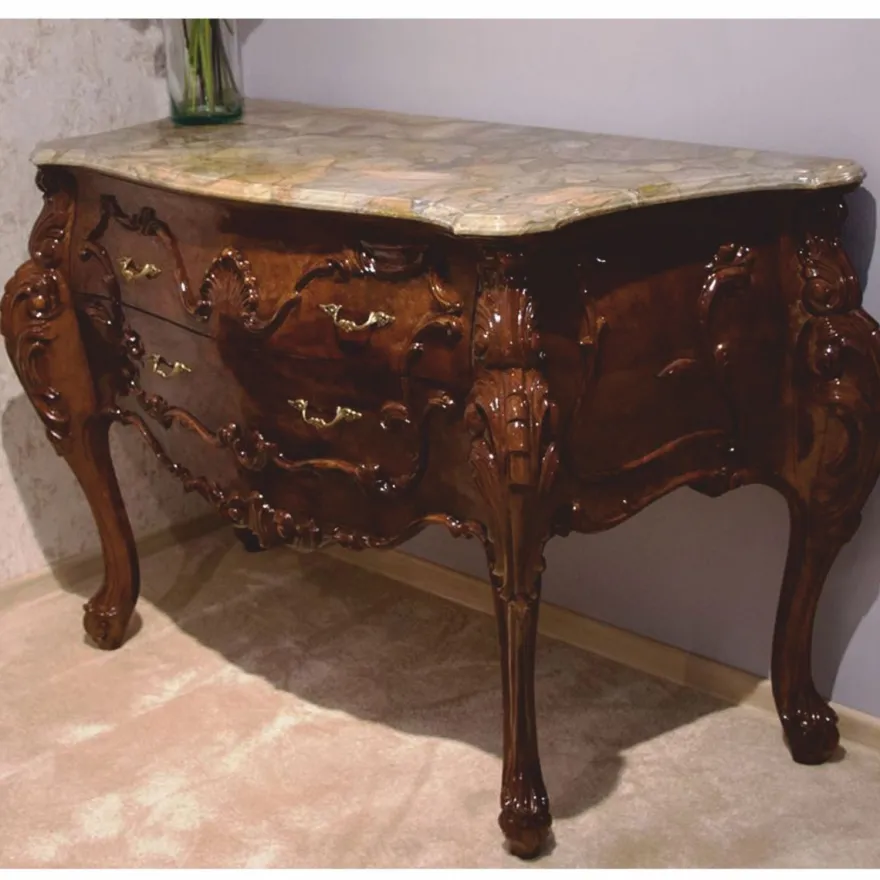 Casa Padrino Luxus Barock Kommode mit Marmorplatte Dunkelbraun / Grau 156 cm - Barock Möbel