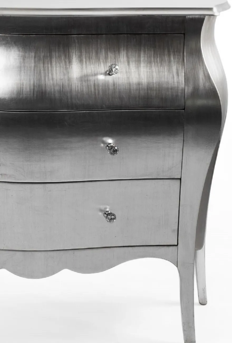 Casa Padrino Luxus Barock Kommode Silber - Handgefertigte Massivholz Kommode mit 3 Schubladen - Luxus Möbel im Barockstil - Barock Möbel - Barock Einrichtung - Edel & Prunkvoll