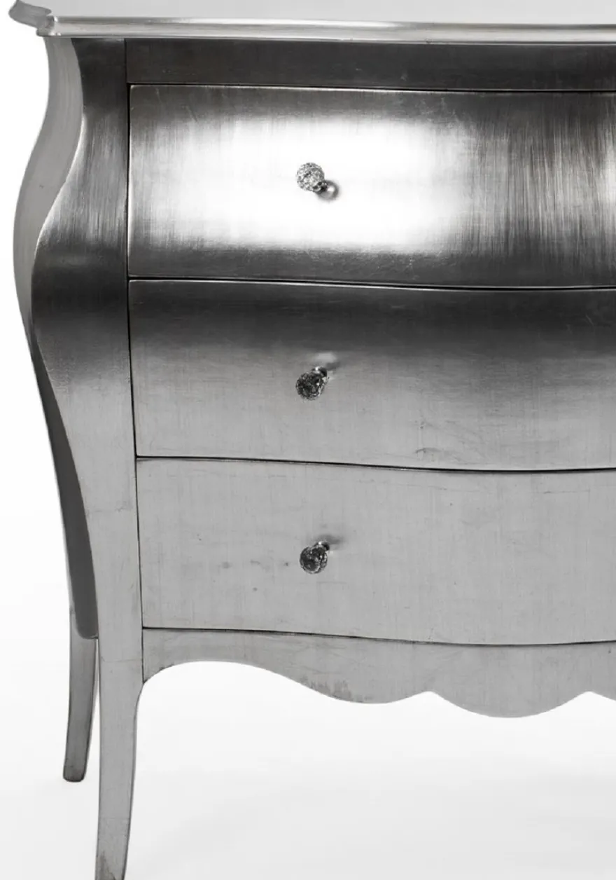 Casa Padrino Luxus Barock Kommode Silber - Handgefertigte Massivholz Kommode mit 3 Schubladen - Luxus Möbel im Barockstil - Barock Möbel - Barock Einrichtung - Edel & Prunkvoll