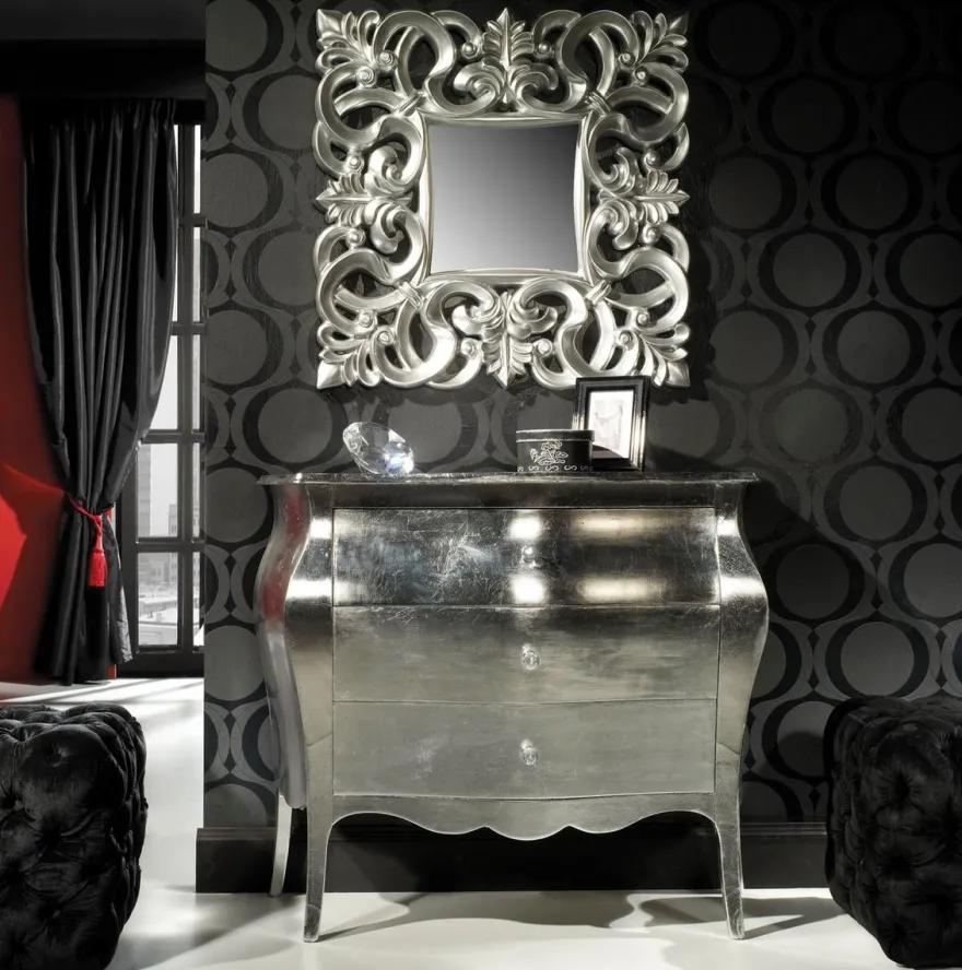 Casa Padrino Luxus Barock Kommode Silber - Handgefertigte Massivholz Kommode mit 3 Schubladen - Luxus Möbel im Barockstil - Barock Möbel - Barock Einrichtung - Edel & Prunkvoll
