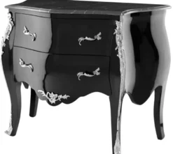 Casa Padrino Luxus Barock Kommode mit 2 Schubladen und Marmorplatte Hochglanzschwarz / Silber / Schwarz 100 x 53 x H. 85 cm - Luxus Möbel im Barockstil