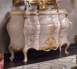 Casa Padrino Luxus Barock Kommode Rosa / Mehrfarbig / Gold - Handgefertigte Massivholz Kommode mit 5 Schubladen - Luxus Schlafzimmer Möbel im Barockstil - Luxus Qualität - Made in Italy