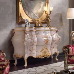Casa Padrino Luxus Barock Kommode Rosa / Mehrfarbig / Gold - Handgefertigte Massivholz Kommode mit 5 Schubladen - Luxus Schlafzimmer Möbel im Barockstil - Luxus Qualität - Made in Italy