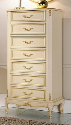Casa Padrino Luxus Barock Kommode Creme / Gold - Handgefertigte Barockstil Massivholz Kommode mit 7 Schubladen - Handgefertigte italienische Barock Möbel - Luxus Qualität - Made in Italy