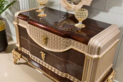 Casa Padrino Luxus Barock Kommode mit Spiegel Dunkelbraun / Grau / Gold - Barock Möbel