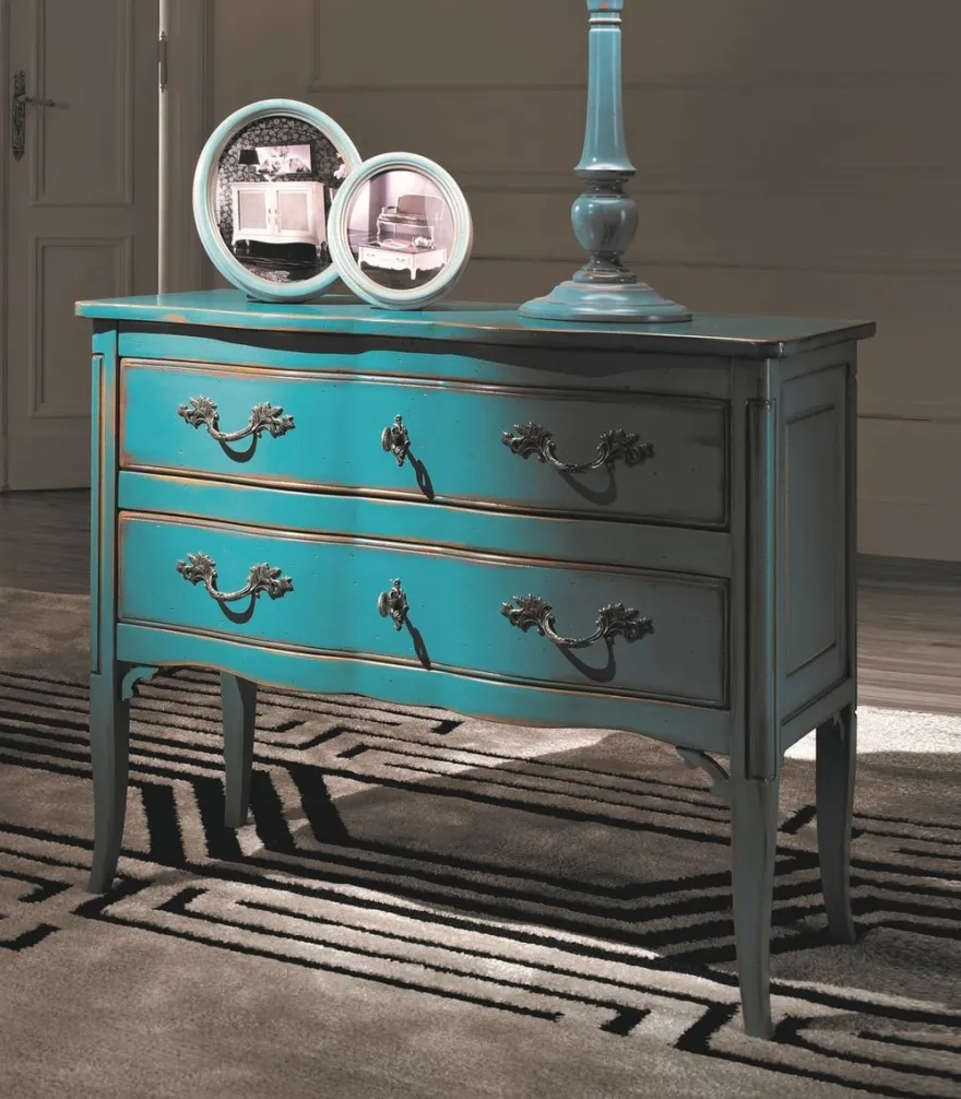 Casa Padrino Luxus Barock Kommode Antik Hellblau / Silber - Handgefertigte Massivholz Kommode mit 2 Schubladen - Barockstil Schlafzimmer Möbel - Barock Möbel - Luxus Qualität - Made in Italy