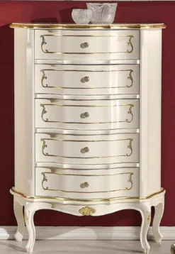 Casa Padrino Luxus Barock Kommode Creme / Gold - Handgefertigte Barockstil Massivholz Kommode mit 5 Schubladen - Handgefertigte italienische Barock Möbel - Luxus Qualität - Made in Italy