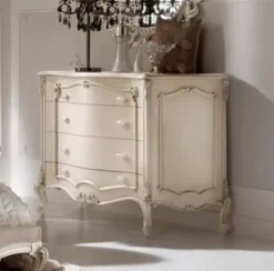 Casa Padrino Luxus Barock Kommode Cremefarben / Silber - Handgefertigte Massivholz Kommode mit 4 Schubladen - Hochwertige Barock Möbel - Luxus Qualität - Made in Italy