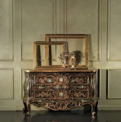 Casa Padrino Luxus Barock Kommode Schwarz / Mehrfarbig / Antik Gold - Handgefertigte Massivholz Kommode mit 2 Schubladen - Luxus Schlafzimmer Möbel im Barockstil - Luxus Qualität - Made in Italy