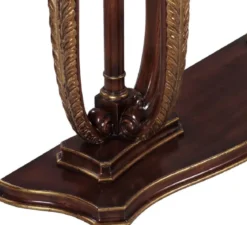Casa Padrino Luxus Barock Konsole Braun / Gold / Schwarz 145 x 42 x H. 90 cm - Mahagoni Konsolentisch mit dekorativen handgeschnitzten Federn und Marmorplatte - Edle Möbel im Barockstil