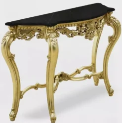 Casa Padrino Luxus Barock Konsole Gold / Schwarz - Handgefertigter Massivholz Konsolentisch mit Marmorplatte - Luxus Wohnzimmer Möbel im Barockstil - Barock Möbel - Barock Einrichtung