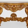 Casa Padrino Luxus Barock Konsole Gold / Schwarz - Handgefertigter Massivholz Konsolentisch mit edlen Verzierungen und Marmorplatte - Barock Möbel