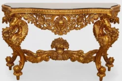Casa Padrino Luxus Barock Konsole Gold / Schwarz - Handgefertigter Massivholz Konsolentisch mit edlen Verzierungen und Marmorplatte - Barock Möbel