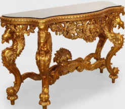 Casa Padrino Luxus Barock Konsole Gold / Schwarz - Handgefertigter Massivholz Konsolentisch mit edlen Verzierungen und Marmorplatte - Barock Möbel