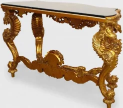Casa Padrino Luxus Barock Konsole Gold / Schwarz - Handgefertigter Massivholz Konsolentisch mit edlen Verzierungen und Marmorplatte - Barock Möbel