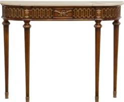 Casa Padrino Luxus Barock Konsole Braun / Gold / Cremefarben - Handgefertigter Massivholz Konsolentisch mit edlen Verzierungen und Marmorplatte - Barock Möbel