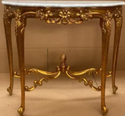 Casa Padrino Luxus Barock Konsole Gold / Weiß - Handgefertigter Massivholz Konsolentisch mit Marmorplatte - Barock Möbel - Luxus Qualität - Made in Italy