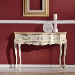 Casa Padrino Luxus Barock Konsole Cremefarben / Gold - Handgefertigter Massivholz Konsolentisch mit Schublade - Barock Möbel - Luxus Qualität - Made in Italy