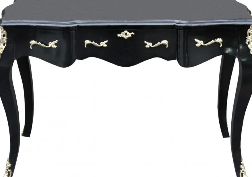 Casa Padrino Luxus Barock Konsolentisch in Schwarz und Gold, 120 x 80 x 58 cm, Sekretär mit drei Schubladen