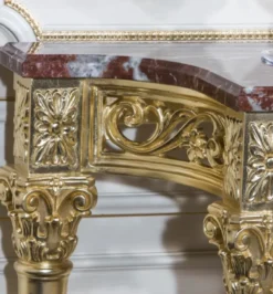 Casa Padrino Luxus Barock Konsole Gold / Rot 200 x 48 x H. 93 cm - Prunkvoller handgeschnitzter Konsolentisch mit Marmorplatte - Hotel Restaurant Schloss Möbel - Luxus Qualität - Made in Italy