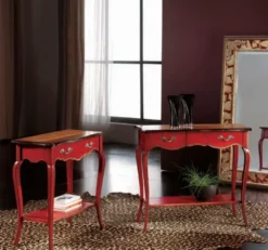 Casa Padrino Luxus Barock Konsole Antik Rot / Braun / Silber - Handgefertigter Konsolentisch mit 2 Schubladen - Luxus Wohnzimmer Möbel im Barockstil - Barock Möbel - Luxus Qualität - Made in Italy