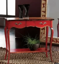 Casa Padrino Luxus Barock Konsole Antik Rot / Braun / Silber - Handgefertigter Konsolentisch mit 2 Schubladen - Luxus Wohnzimmer Möbel im Barockstil - Barock Möbel - Luxus Qualität - Made in Italy