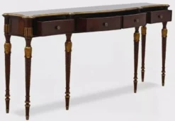 Casa Padrino Luxus Barock Konsole Dunkelbraun / Antik Gold - Handgefertigter Massivholz Konsolentisch mit 4 Schubladen - Luxus Wohnzimmer Möbel im Barockstil - Barock Möbel - Barock Einrichtung