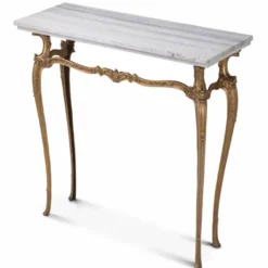 Casa Padrino Luxus Barock Konsole mit Marmorplatte Vintage Messing / Weiß 87,5 cm