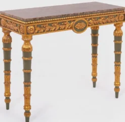 Casa Padrino Luxus Barock Konsole Grau / Antik Gold / Braun - Handgefertigter Massivholz Konsolentisch mit edlen Verzierungen und Marmorplatte - Barock Möbel