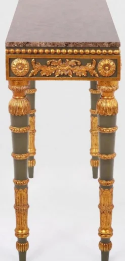 Casa Padrino Luxus Barock Konsole Grau / Antik Gold / Braun - Handgefertigter Massivholz Konsolentisch mit edlen Verzierungen und Marmorplatte - Barock Möbel